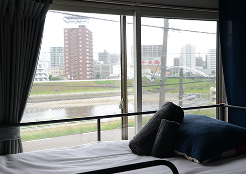 ゲストハウスからの豊平川の眺め